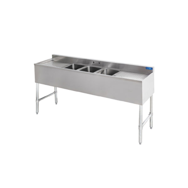 KS1 QuickShip Underbar Sink Three Compartment 10"x14"x10" Compartments — SMBS-3D18