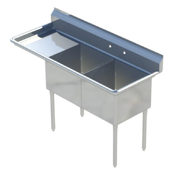 KS1 QuickShip Sink 2-compartment 56-3/5"W X 26-1/2"D X 44-1/4"H Overall Size — SMS-2-1821L