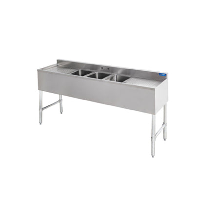 KS1 QuickShip Underbar Sink Three Compartment 10"x14"x10" Compartments — SMBS-3D18