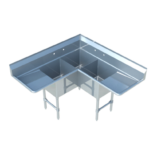 KS1 Corner Sink 3-compartment 57" Corner-to-edge — SMCS-3-1818D