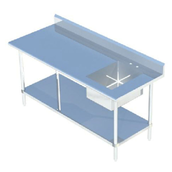 KS1 QuickShip Work Table With Prep Sink 48"W X 30"D 16/304 Stainless Steel Top With 1-1/2" Rounded Front Edge — SMTPS-3048R