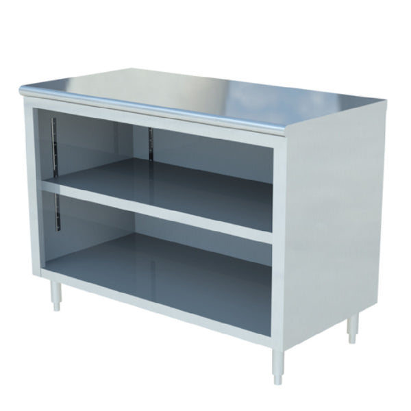 KS1 QuickShip Work Table Cabinet Base With Hinged Doors 48"W X 24"D 16/304 Stainless Steel Top With 5" Back Riser — SMDCB-2448H