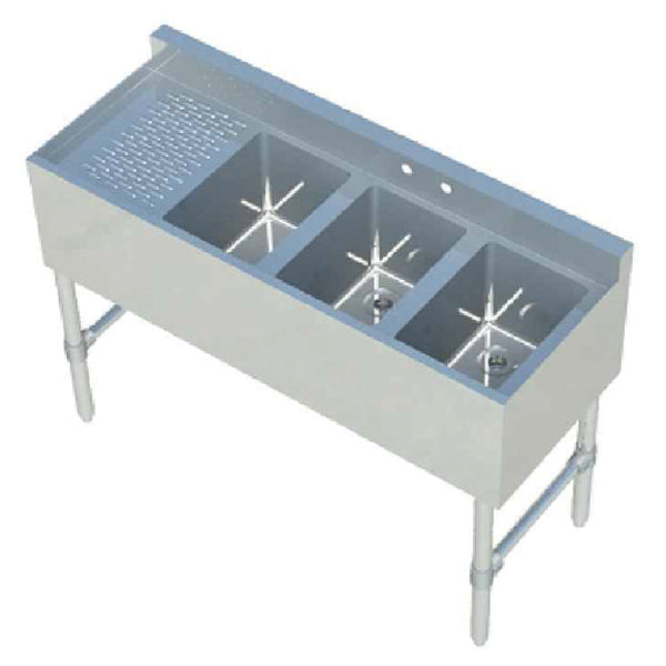 KS1 QuickShip Underbar Sink Three Compartment 10"x14"x10" Compartments — SMBS-3L