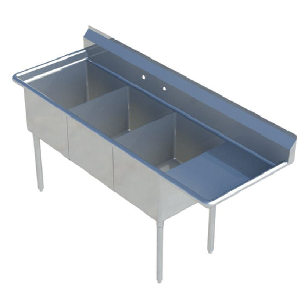 KS1 QuickShip Sink 3-compartment 47-1/2"W X 19-1/2"D X 44-1/4"H Overall Size — SMS-3-1014R