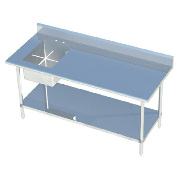 KS1 QuickShip Work Table With Prep Sink 48"W X 30"D 16/304 Stainless Steel Top With 1-1/2" Rounded Front Edge — SMTPS-3048L