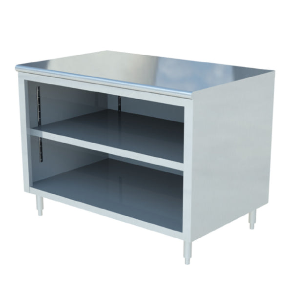 KS1 QuickShip Chef Table Cabinet Base With Open Front 48"W X 30"D 16/304 Stainless Steel Top With 5" Back Riser — SMDCB-3048