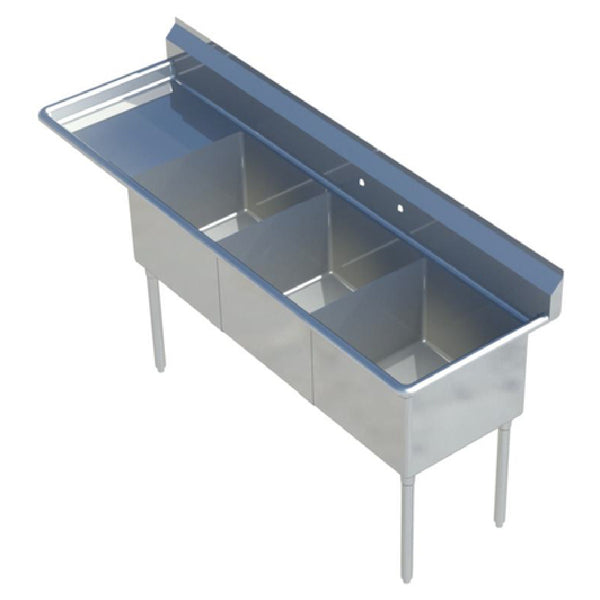 KS1 QuickShip Sink 3-compartment 98-1/2"W X 29-1/2"D X 44-1/4"H Overall Size — SMS-3-2424L