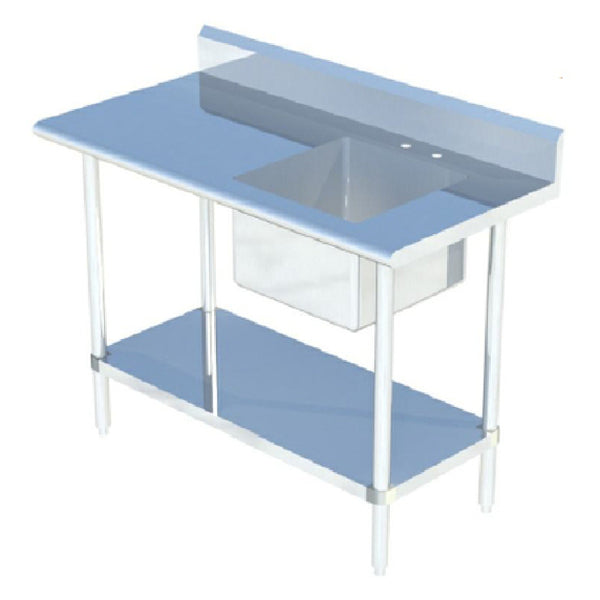KS1 QuickShip Work Table With Prep Sink 72"W X 24"D 16/304 Stainless Steel Top With 1-1/2" Rounded Front Edge — SMTPS-2472R