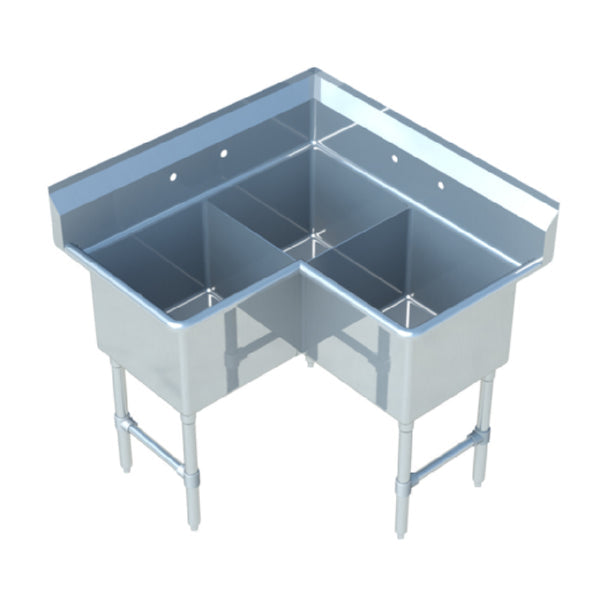 KS1 QuickShip Corner Sink 3-compartment 53-1/2" Corner-to-edge — SMCS2424-3